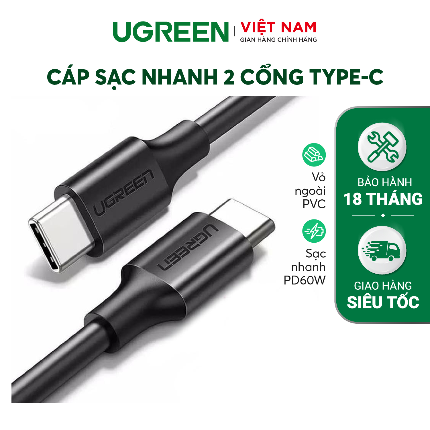 Cáp sạc nhanh Type C UGREEN US286 - Sạc nhanh dòng 3A, khả năng tương thích rộng, lõi đồng nguyên chất » Ugreen Việt Nam cap-s-c-nhanh-type-c-ugreen-us286-s-c-nhanh-dong-3a-kh-nang-tuong-thich-500x500